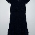 Foxiedox  Anthropologie Black Smocked Ruffle Tiered Mini Dress Size Small Photo 0