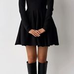 Commense Skater OldMoney Pleated Black Stretch Knit Sweater Mini Dress Medium Photo 0