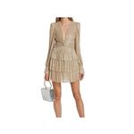 Sabina Musayev Felicie Gold Sequin Twist Front Tiered Mini Dress Long Sleeve Size M Photo 6