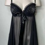 Victoria's Secret Sexy Little Things Baby Doll Lingerie Black Sheer Bow Gems 36B Photo 0
