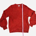 BP NWOT Rust Red Orange Chunky Pointelle Balloon Sleeve High Low Sweater Photo 5