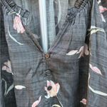 Wonderly  Gray Grey Pink Floral Peasant Blouse Shirt Top Womens Size XL New Photo 1