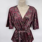 Vintage Y2K fraiche by J Babydoll Top Womens Large Pink Velvet Paisley Belt Photo 1