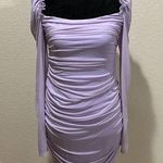Purple Mesh Long Sleeve Ruched Bodycon Dress Size L Photo 0