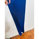 L’IDEE Regal Blue 90s One Shoulder High Neck Satin Plisse Lettuce Hemline Dress Size 10 Photo 6
