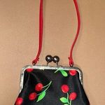 Mini Cherry Print Black & Red Women's small tote red strap big silver pin up Photo 0