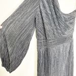 Saylor Midi Dress Alora Plissé One Shoulder SlitHem Black Metallic Size M0 Photo 4