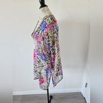 Floral and Leopard Print Swim Coverup Sheet Tunic with Beaded Neckline Pink Size undefined Photo 1