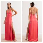 Lexi Clothing The Bali Maxi Dress Size 6 Pink Satin Lace Up Back Plunge Cocktail Photo 1