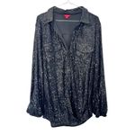 Guess  Sequin Button Up Collared Boyfriend Holiday Oversized Blouse Top Glam Sz M Photo 2
