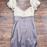 Black Halo  • two tone cocktail dress sheath beige taupe chiffon ruffle sleeves Photo 6
