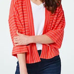 Isaac Mizrahi  Vibrant Coral Striped Cardigan Photo 0