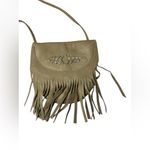 Boho Indie Kitschy Beige Genuine Leather Polycotton Lined Fringe Crossbody Purse White Photo 1