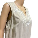 Croft & Barrow Linen Blend Split Neck Tan Croft Barrow Floral Embroidered Sleeveless Dress M Photo 4