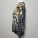 Single By Galina Sobolev Gray Silk Knit Combo Peacock Vneck Tee Size Small Photo 3