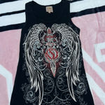 Vocal  Black Tank Top with Wing and Red Accents Photo 0