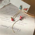 Santa Claus Threader Earrings Cute Retro‎ Asymmetrical Climbing Santa Claus Gold Photo 8