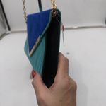 ALDO  Colorblock Envelope Clutch Crossbody Chain Bag Teal Blue Black Photo 5