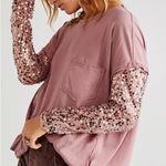 Free People Celine Sequin Long Sleeve Tee Pink Sz XS Oversized Photo 0