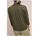 Anthropologie SATURDAY SUNDAY OLIVE GREEN BUTTON DOWN BLOUSE TOP TIE FRONT SZ L Photo 1