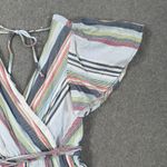 Altar'd State Stripe Romper Flutter Sleeve Size Small Belted V-Neck Blue Pink Photo 1