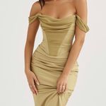 House Of CB Natalya OLIVE SATIN CORSET MIDI DRESS Photo 0