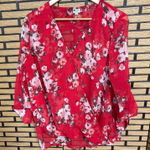 Kut From The Kloth Red Floral Blouse Size Large Photo 0