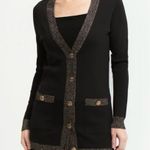 Joseph Ribkoff NWT Black Gold Contrast Trim Knit Long Cardigan Size Medium Photo 1