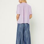 Current Air  Thalia Split Neck Smocked Lavender Pink Dot Blouse Top Size Large Photo 4