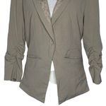 Studio JPR One Button Blazer Jacket M Beige Lace Collar Ruched Sleeves Pockets Tan Size M Photo 2