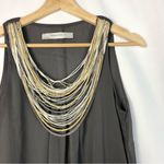 ZARA Charcoal Gray Y2K Beaded Scoop Neck Bubble Hem Mini Dress S Photo 2