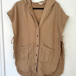 Pilcro Anthropologie  Tan Sleeveless Hooded Vest Button Tie Sides Poncho XXS/XS‎ Photo 0