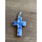 Blue Stone Cross Pendant 18KGF Silver Tone Jewelry Photo 8