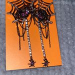 Betsey Johnson π Dark Magic Silver Tone Spider Web & Spider Drop Earrings NWT Photo 2
