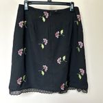 Alberto Makali VTG  Skirt 10 Dark Floral Embroidered Midi Lace Trim Zip Up Photo 2