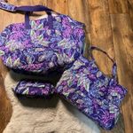 Vera Bradley  Traveler Carry On Overnight Set Purple Print 3 Piece Floral Escape Photo 4