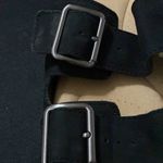 Clarks Wo size 11 Black Faux SUEDE straps and Tan w/ silver Buckle Sandals clean Photo 5