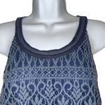 Miss Me  Navy Lace Overlay Chiffon‎ Split Back Button Sleeveless Top EUC Size S Photo 2