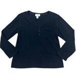 Oscar de la Renta  Women's Black Cotton  Blend Long Sleeve Henley Size Large Photo 0