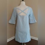 Modcloth Light Blue Cotton Shift Dress Ruffled Half Sleeves Criss Cross Back NEW Photo 3