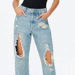 ZARA Light Wash Relaxed Fit Distressed Ripped Baggy Jeans Size 4 Photo 0