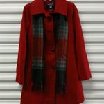 London Fog Women's Peacoat Size Small Red Wool Blend Winter Coat Fringe Scarf Photo 3