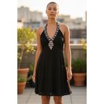 Black Halter Dress Embellished Neckline Party Cocktail Sleeveless Mini Cosima Size 12 Photo 1