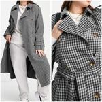 ASOS  Smart Heritage Check Houndstooth Oversized Trench Peacoat Gray Size 4 Photo 1