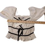 Thirty Thirty LA Size Small S White Black Bow Long Sleeve Crop Top Blouse NEW Photo 2