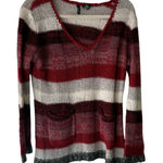Ultra Flirt  Sweater Y2k‎ XL Striped Knit V Neck Pockets Pullover Casual Fall Photo 0