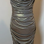 Cache  Sexy Stretch Gold Shimmer Drapey Bejeweled Cocktail Vintage Dress 6 Photo 0