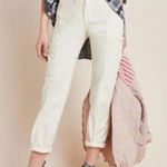 Anthropologie  Cream White Cropped Cargo Pants Tie Waist Womens Size 29 Photo 0