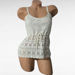 Crochet Tank Top Cream Sleeveless Drawstring Boho Bohemian Festival Small White Photo 1