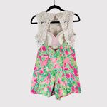 Lilly Pulitzer  Romper Green Sadie Floral Crochet Playsuit Cutout Back Size 2 Photo 2